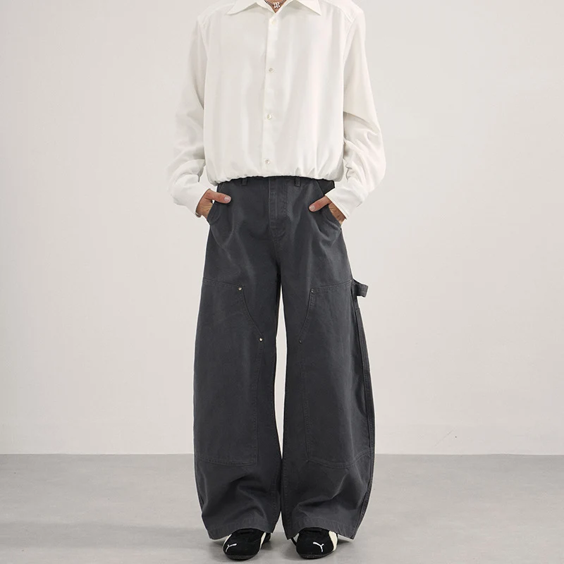 Herren Ultraweite Workwear-Palazzohose aus robustem Baumwoll-Twill mit Kniepaneelen und Werkzeugschlaufe Drune