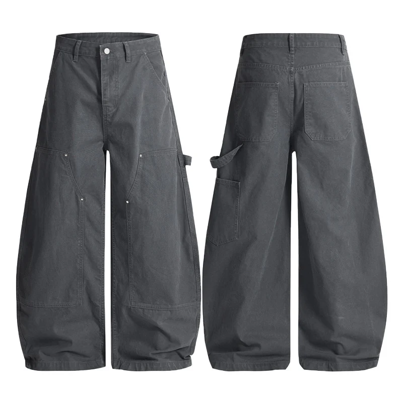 Herren Ultraweite Workwear-Palazzohose aus robustem Baumwoll-Twill mit Kniepaneelen und Werkzeugschlaufe Drune
