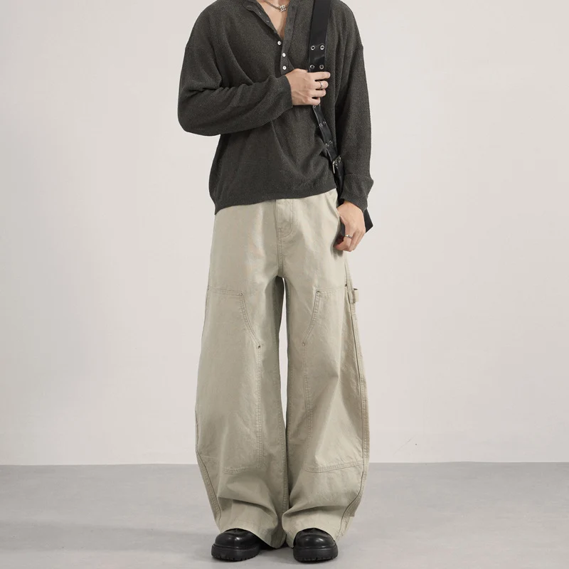 Herren Ultraweite Workwear-Palazzohose aus robustem Baumwoll-Twill mit Kniepaneelen und Werkzeugschlaufe Drune