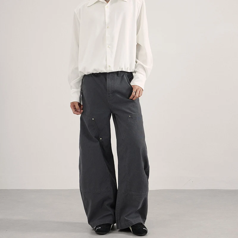 Herren Ultraweite Workwear-Palazzohose aus robustem Baumwoll-Twill mit Kniepaneelen und Werkzeugschlaufe Drune