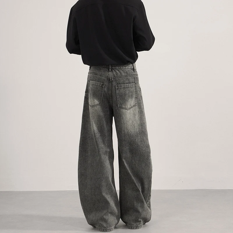 Herren Ultraweite vintagegewaschene Denim-Palazzohose mit tiefem Schritt und geradem Saum Drune