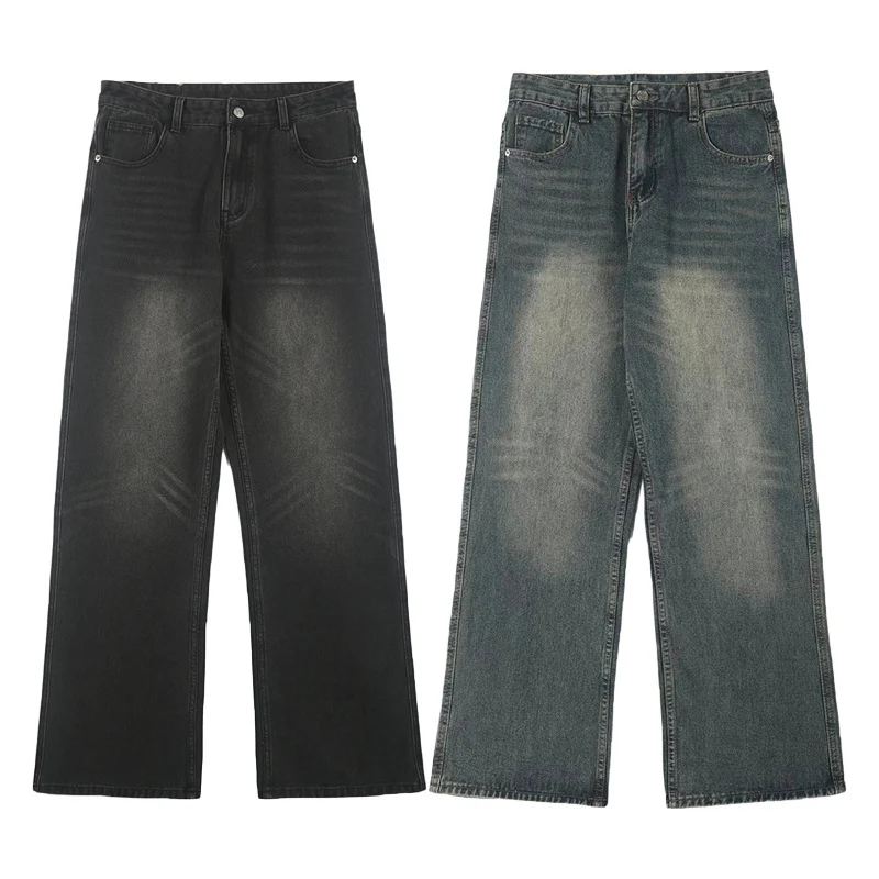 Herren Ultraweite Vintage-Denim-Palazzohose mit verlängerter Saumkante und Five‑Pocket-Details Drune