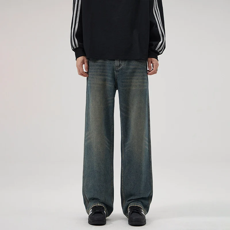 Herren Ultraweite Vintage-Denim-Palazzohose mit verlängerter Saumkante und Five‑Pocket-Details Drune