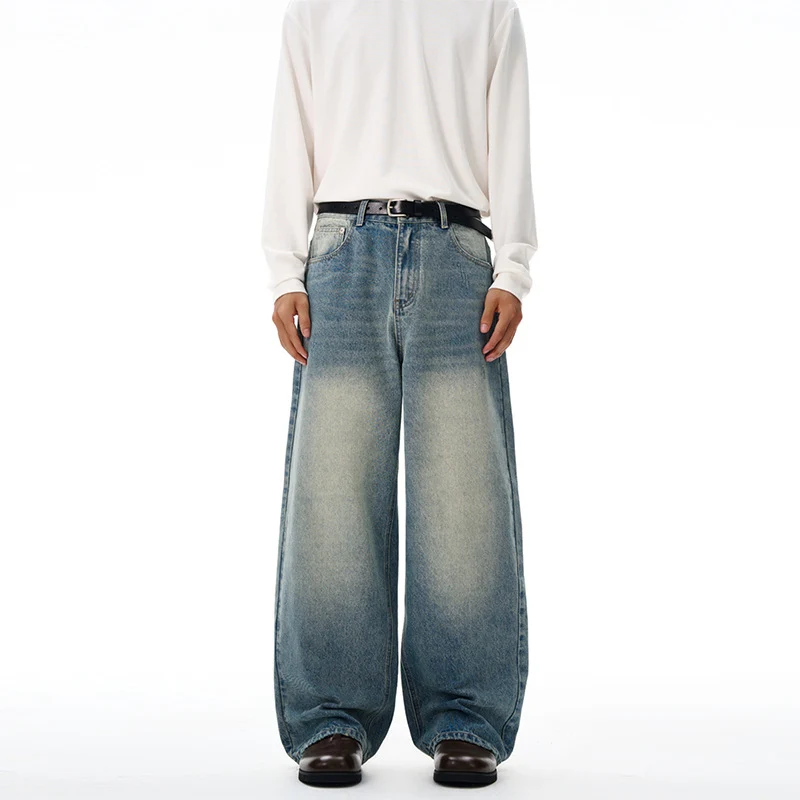 Herren Ultraweite Vintage-Denim Baggy-Jeans mit tiefer Schrittkurve und bodenlanger Saumlinie Drune
