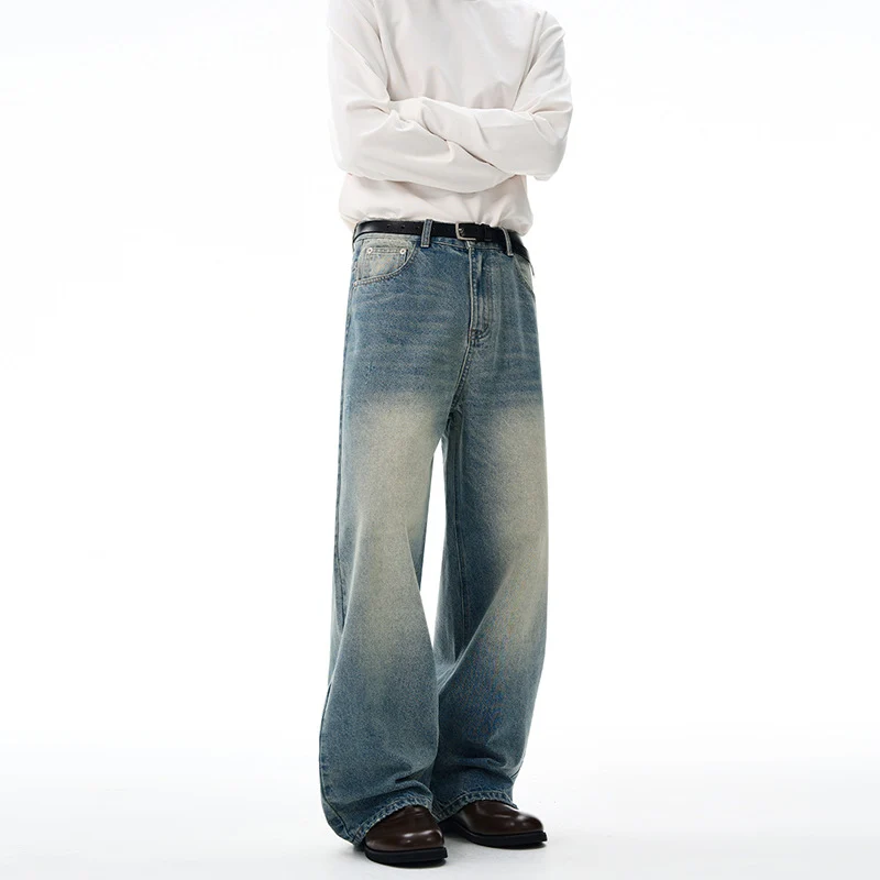 Herren Ultraweite Vintage-Denim Baggy-Jeans mit tiefer Schrittkurve und bodenlanger Saumlinie Drune