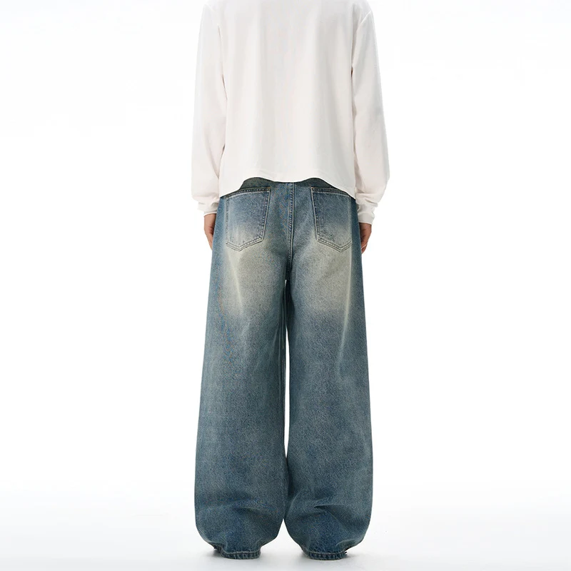 Herren Ultraweite Vintage-Denim Baggy-Jeans mit tiefer Schrittkurve und bodenlanger Saumlinie Drune