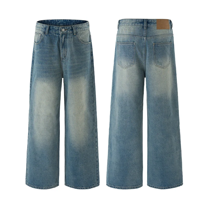 Herren Ultraweite Vintage-Denim Baggy-Jeans mit tiefer Schrittkurve und bodenlanger Saumlinie Drune