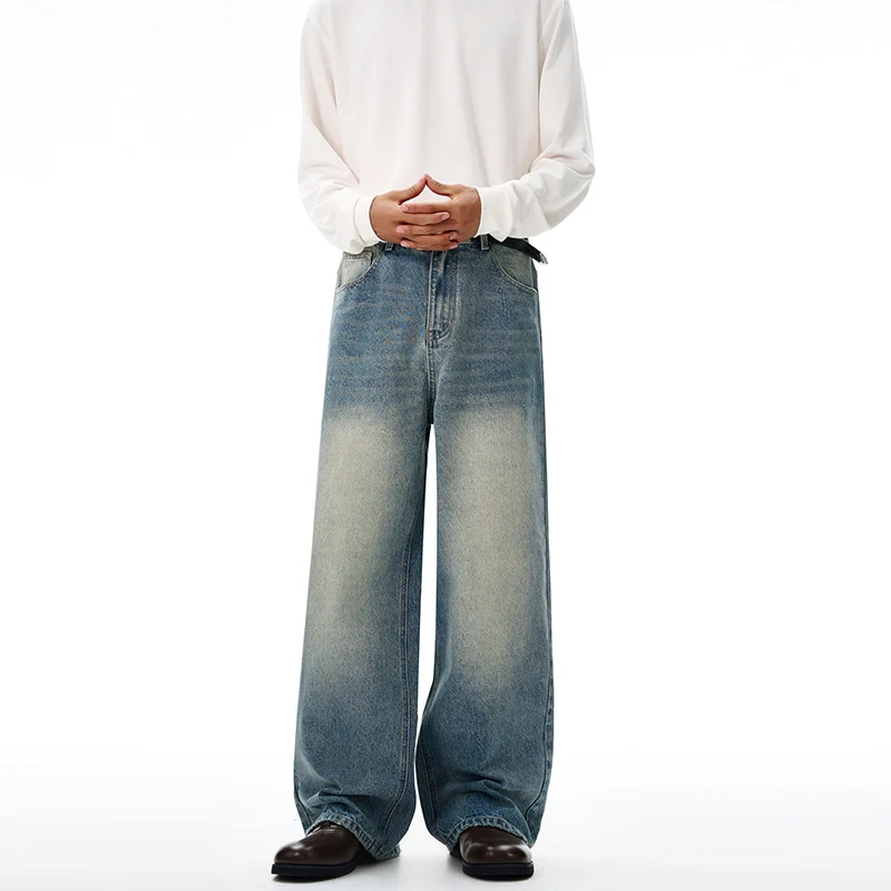 Herren Ultraweite Vintage-Denim Baggy-Jeans mit tiefer Schrittkurve und bodenlanger Saumlinie Drune