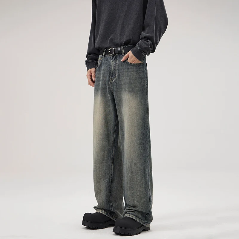 Herren Ultraweite Stonewashed-Baggy-Jeans mit tiefem Schritt und soften Fade-Details Drune