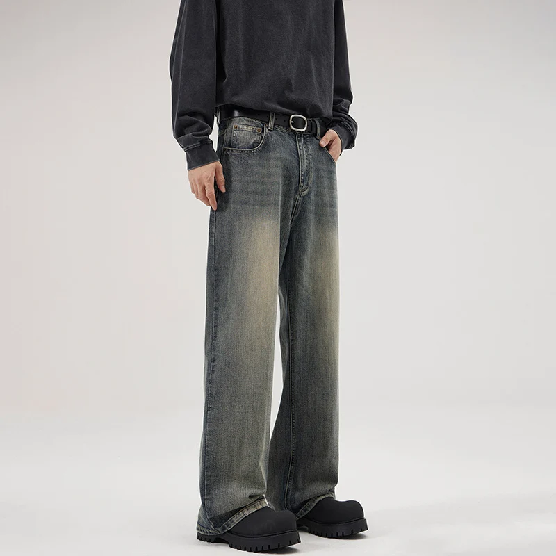 Herren Ultraweite Stonewashed-Baggy-Jeans mit tiefem Schritt und soften Fade-Details Drune