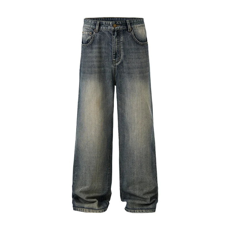 Herren Ultraweite Stonewashed-Baggy-Jeans mit tiefem Schritt und soften Fade-Details Drune