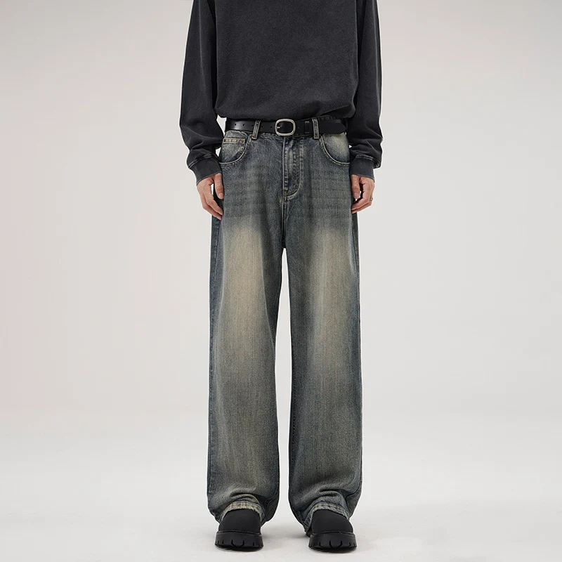 Herren Ultraweite Stonewashed-Baggy-Jeans mit tiefem Schritt und soften Fade-Details Drune