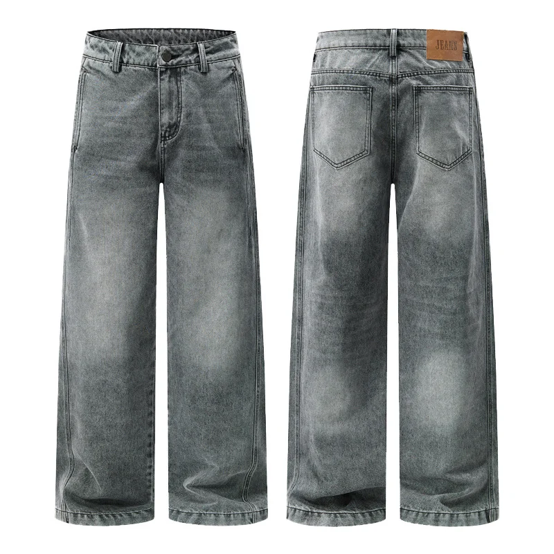 Herren Ultraweite Kontrastnaht-Denimhose im Palazzo-Schnitt Drune