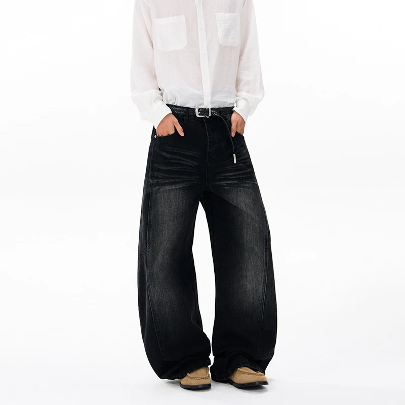 Herren Ultraweite Denim-Palazzohose im ballonförmigen Baggy-Cut mit tiefem Schritt Drune