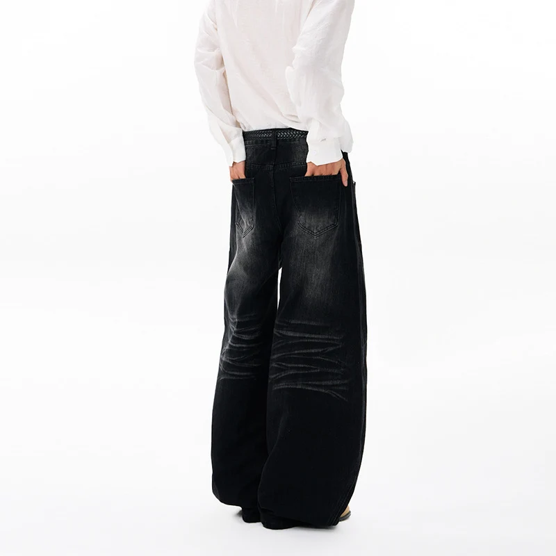 Herren Ultraweite Denim-Palazzohose im ballonförmigen Baggy-Cut mit tiefem Schritt Drune