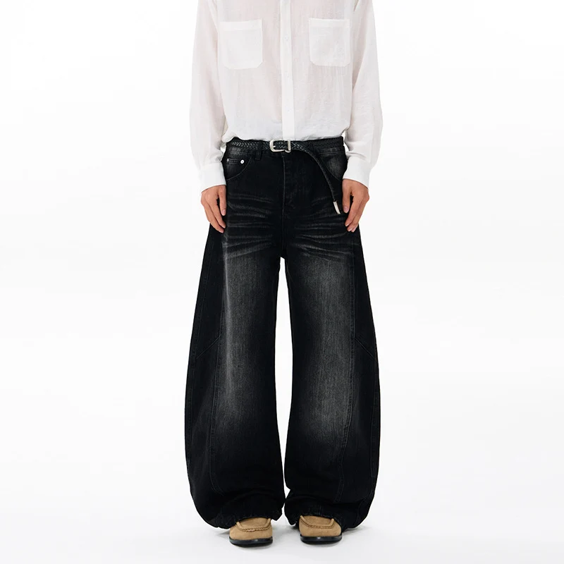 Herren Ultraweite Denim-Palazzohose im ballonförmigen Baggy-Cut mit tiefem Schritt Drune