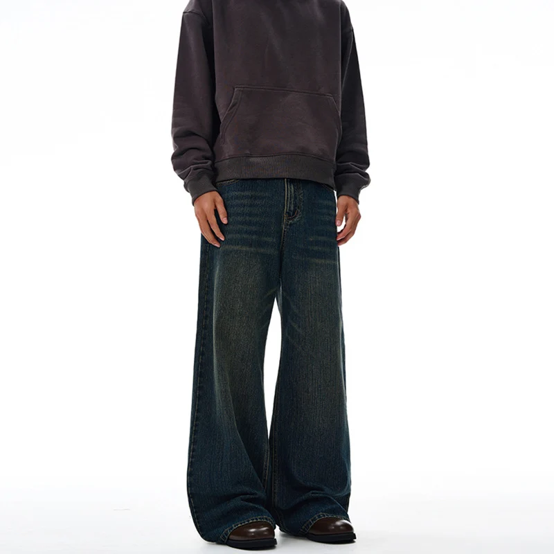 Herren Ultraweite Denim-Palazzo-Jeans mit tiefsitzender Bundlinie und verlängertem Saum Drune