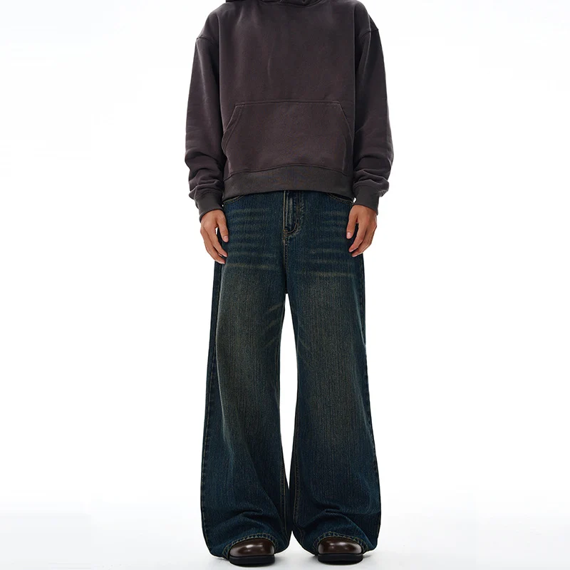 Herren Ultraweite Denim-Palazzo-Jeans mit tiefsitzender Bundlinie und verlängertem Saum Drune