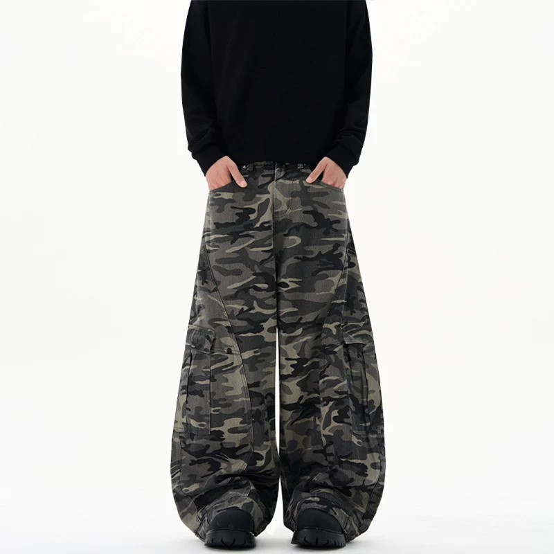 Herren Ultraweite Cargohhose im Baggy‑Cut mit tiefem Schritt Drune