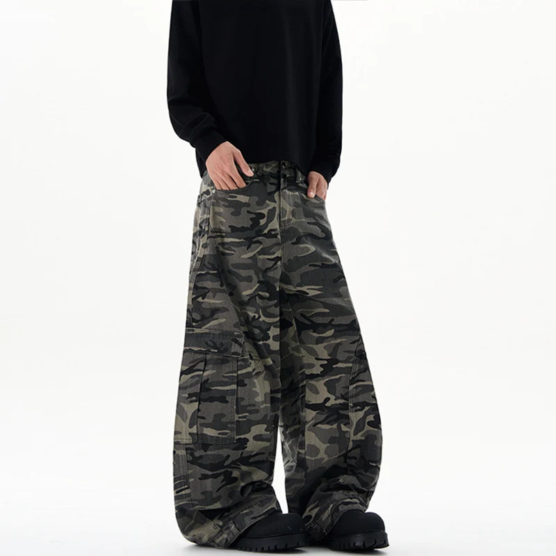 Herren Ultraweite Cargohhose im Baggy‑Cut mit tiefem Schritt Drune