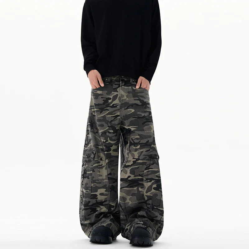 Herren Ultraweite Cargohhose im Baggy‑Cut mit tiefem Schritt Drune