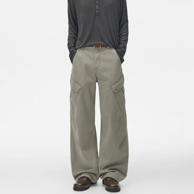 Herren Ultraweite Cargo-Twillhose mit hoher Bundlinie, Oversized-Bein und aufgesetzten Klappentaschen Drune