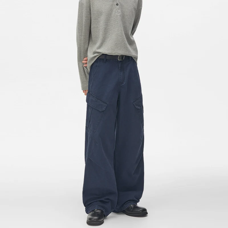 Herren Ultraweite Cargo-Twillhose mit hoher Bundlinie, Oversized-Bein und aufgesetzten Klappentaschen Drune