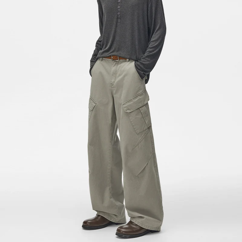 Herren Ultraweite Cargo-Twillhose mit hoher Bundlinie, Oversized-Bein und aufgesetzten Klappentaschen Drune