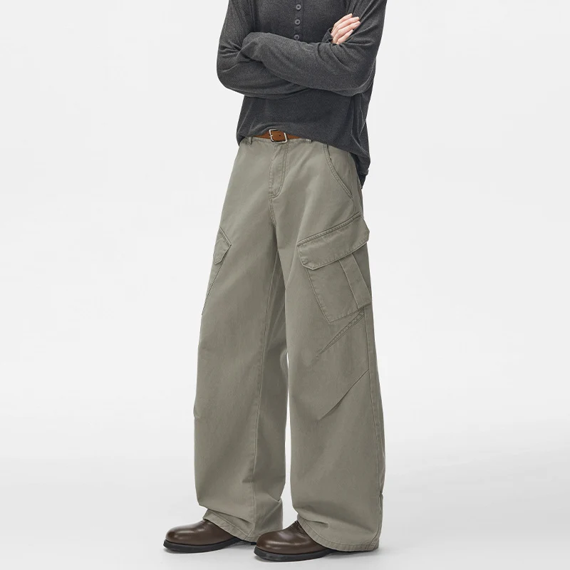 Herren Ultraweite Cargo-Twillhose mit hoher Bundlinie, Oversized-Bein und aufgesetzten Klappentaschen Drune