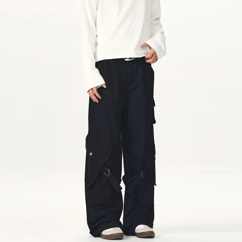 Herren Ultraweite Canvas-Cargohose mit D-Ring-Gurtsystem und multiplen Pattentaschen Drune