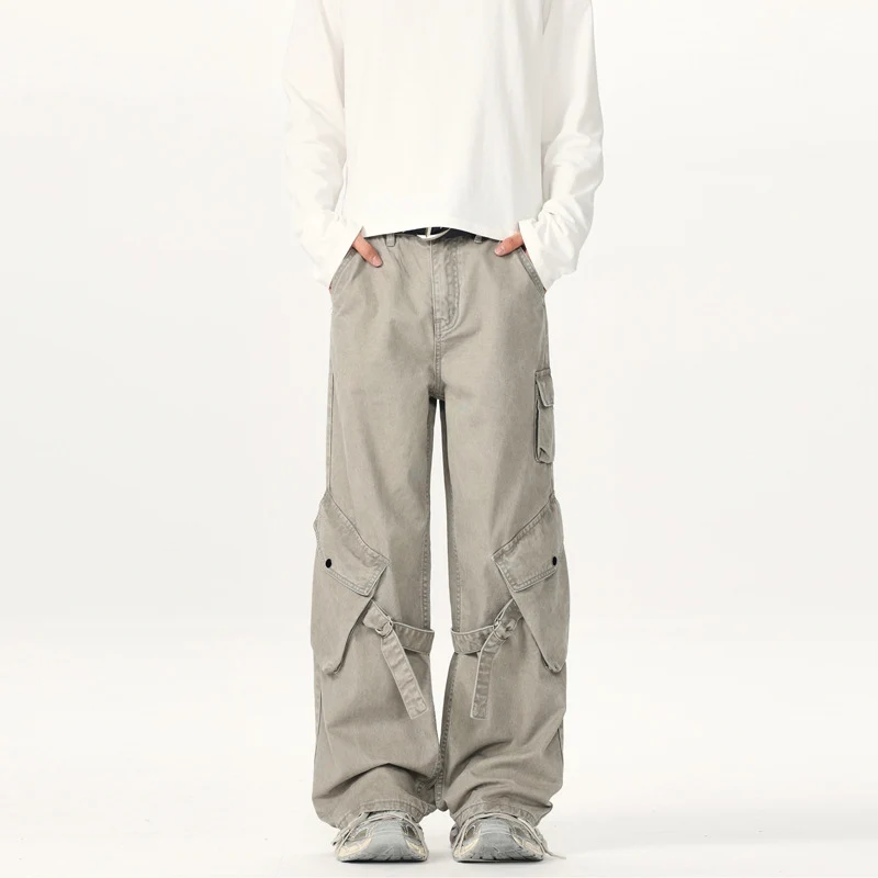 Herren Ultraweite Canvas-Cargohose mit D-Ring-Gurtsystem und multiplen Pattentaschen Drune