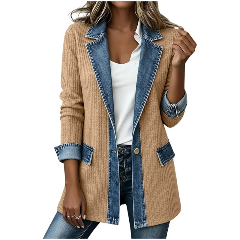 Damen Strickblazer mit Jeansbesatz und tailliertem Schnitt Drune