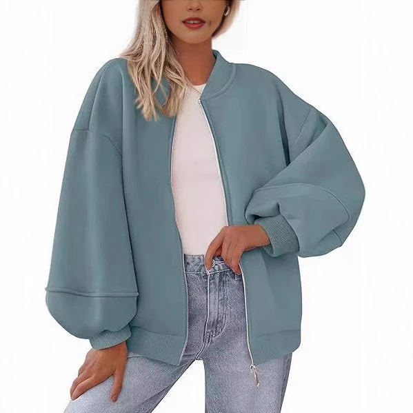 Damen Oversize Bomberjacke mit Ballonärmeln und Reißverschluss Drune