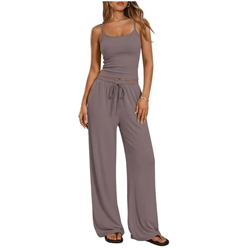 Damen Loungewear-Set aus weichem Viskose-Mix mit Spaghettiträgertop und weiter Jersey-Hose Drune