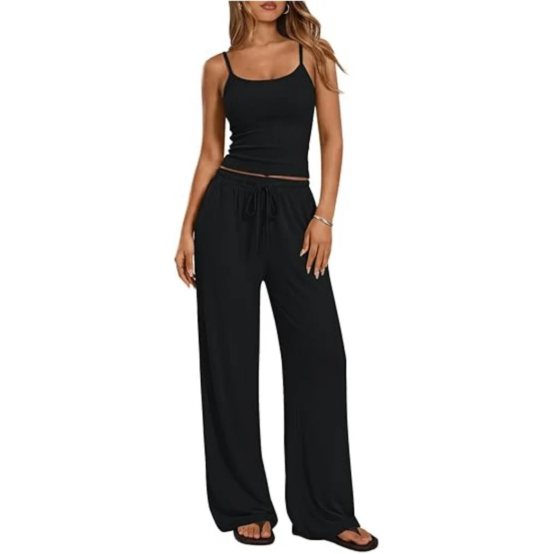 Damen Loungewear-Set aus weichem Viskose-Mix mit Spaghettiträgertop und weiter Jersey-Hose Drune