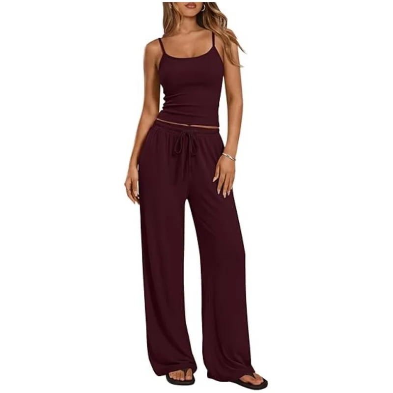 Damen Loungewear-Set aus weichem Viskose-Mix mit Spaghettiträgertop und weiter Jersey-Hose Drune