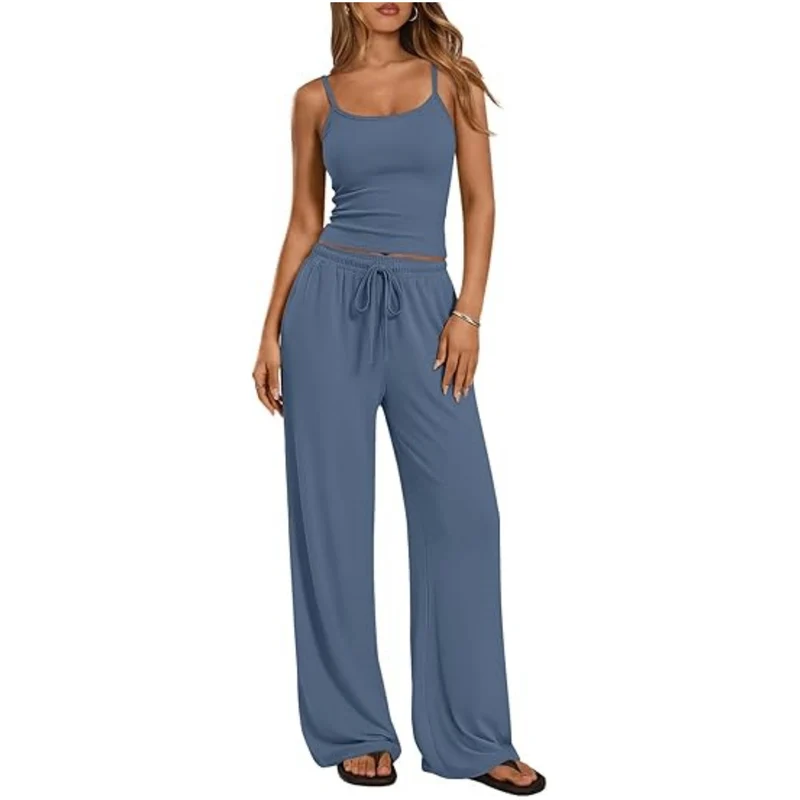 Damen Loungewear-Set aus weichem Viskose-Mix mit Spaghettiträgertop und weiter Jersey-Hose Drune