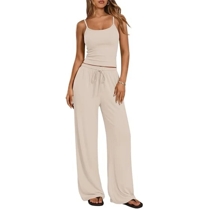 Damen Loungewear-Set aus weichem Viskose-Mix mit Spaghettiträgertop und weiter Jersey-Hose Drune