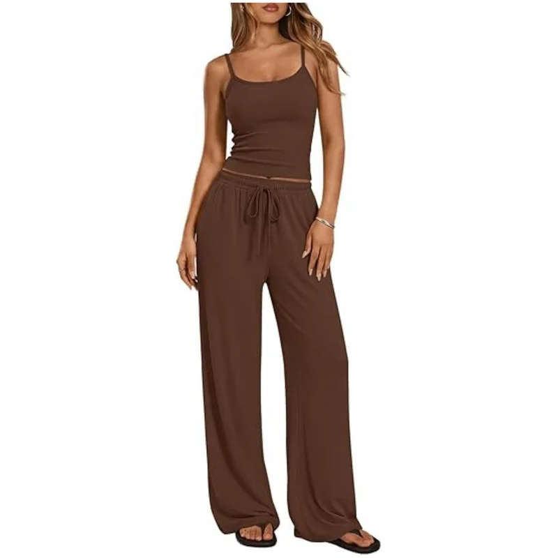 Damen Loungewear-Set aus weichem Viskose-Mix mit Spaghettiträgertop und weiter Jersey-Hose Drune