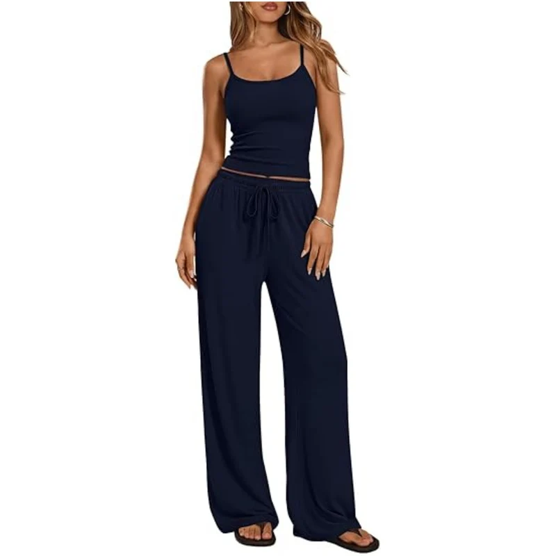 Damen Loungewear-Set aus weichem Viskose-Mix mit Spaghettiträgertop und weiter Jersey-Hose Drune
