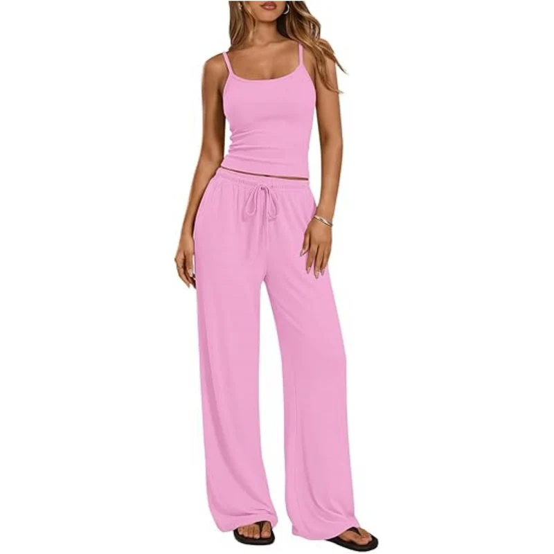 Damen Loungewear-Set aus weichem Viskose-Mix mit Spaghettiträgertop und weiter Jersey-Hose Drune