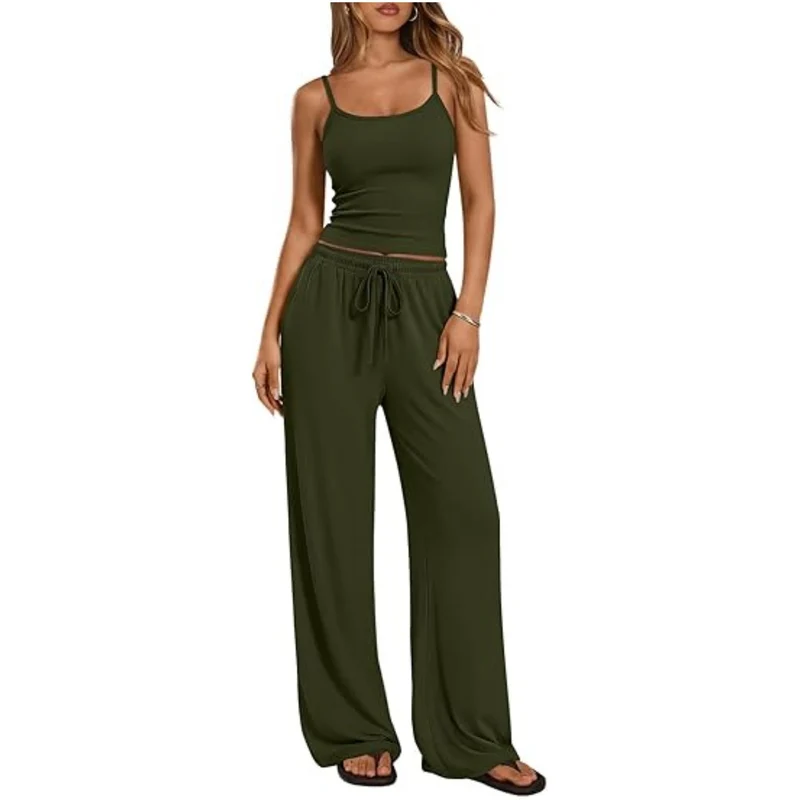 Damen Loungewear-Set aus weichem Viskose-Mix mit Spaghettiträgertop und weiter Jersey-Hose Drune