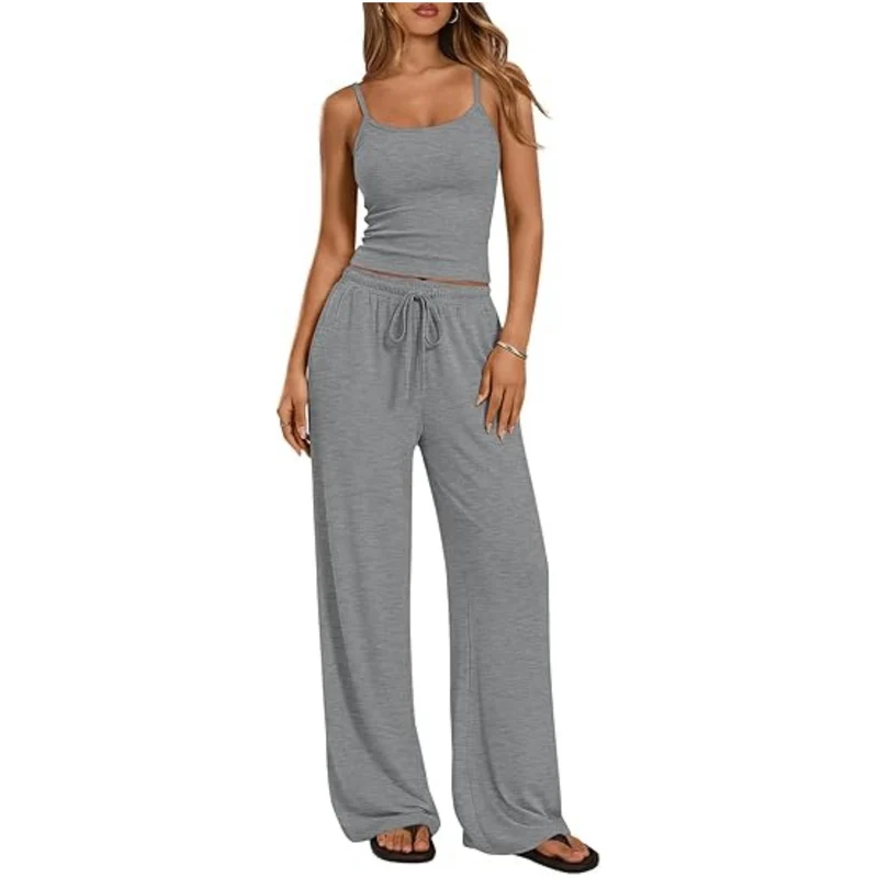 Damen Loungewear-Set aus weichem Viskose-Mix mit Spaghettiträgertop und weiter Jersey-Hose Drune