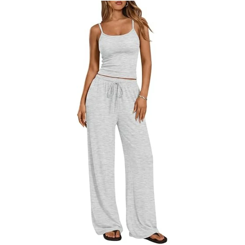 Damen Loungewear-Set aus weichem Viskose-Mix mit Spaghettiträgertop und weiter Jersey-Hose Drune