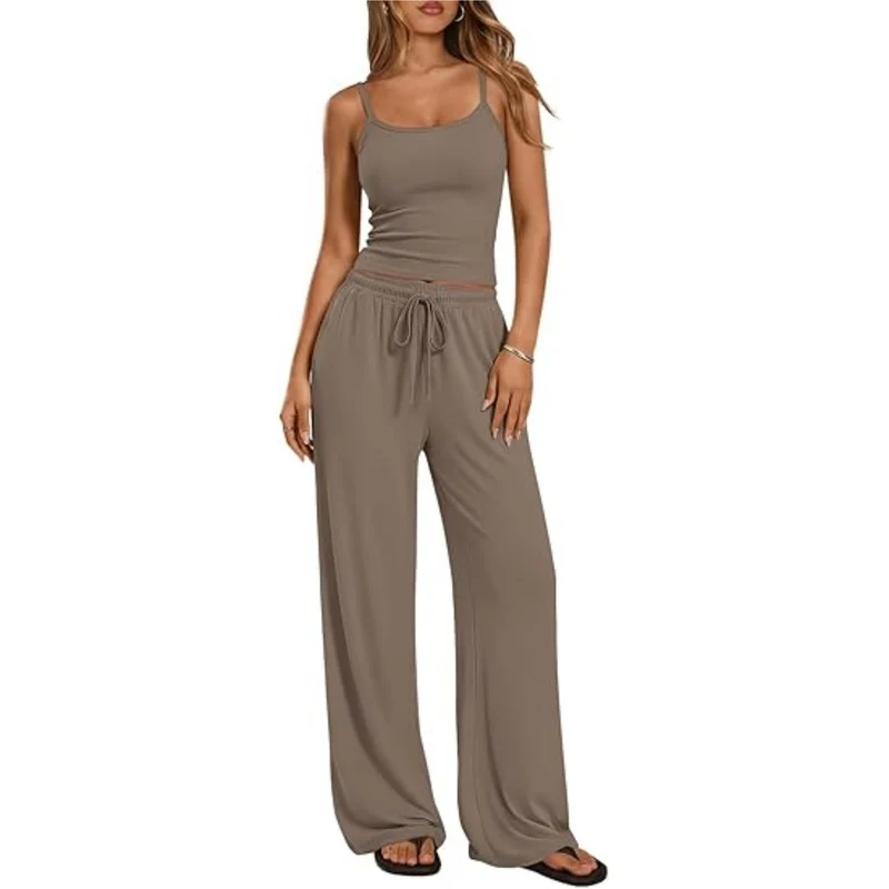 Damen Loungewear-Set aus weichem Viskose-Mix mit Spaghettiträgertop und weiter Jersey-Hose Drune