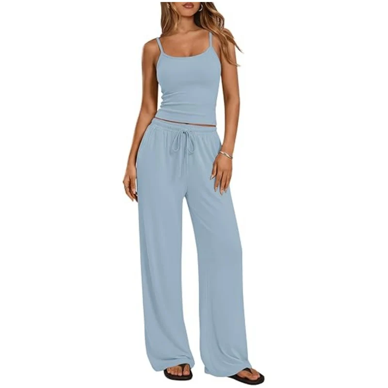 Damen Loungewear-Set aus weichem Viskose-Mix mit Spaghettiträgertop und weiter Jersey-Hose Drune