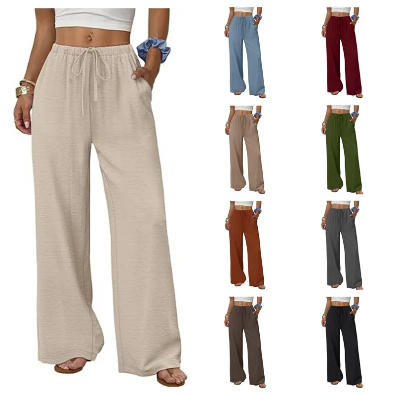 Damen Lounge-Hose mit weitem Bein, elastischem Bund und Eingrifftaschen Drune