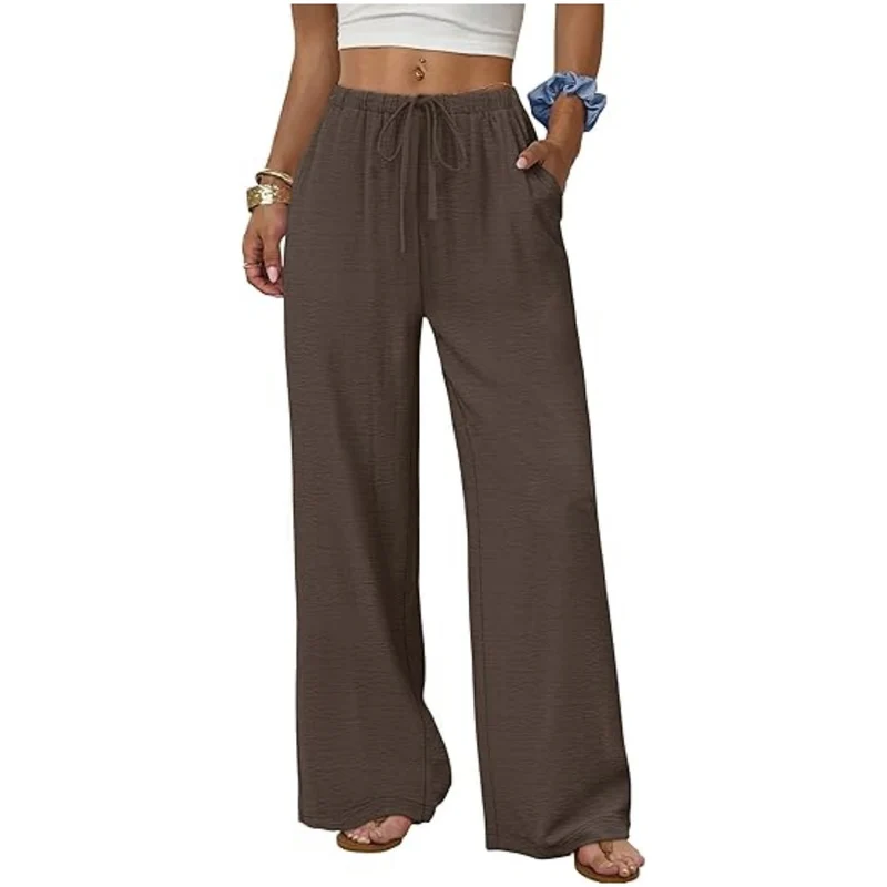 Damen Lounge-Hose mit weitem Bein, elastischem Bund und Eingrifftaschen Drune