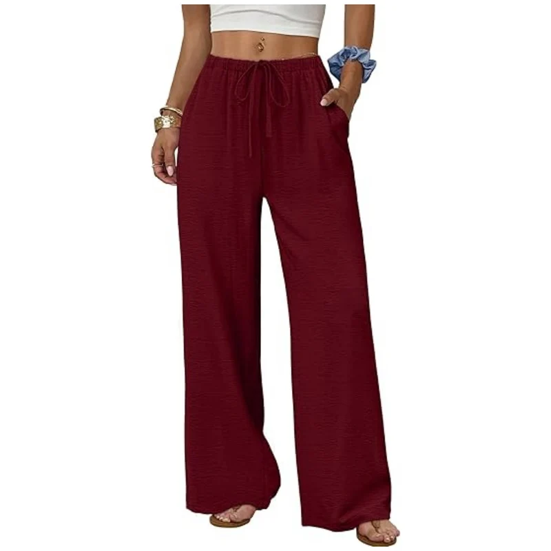 Damen Lounge-Hose mit weitem Bein, elastischem Bund und Eingrifftaschen Drune