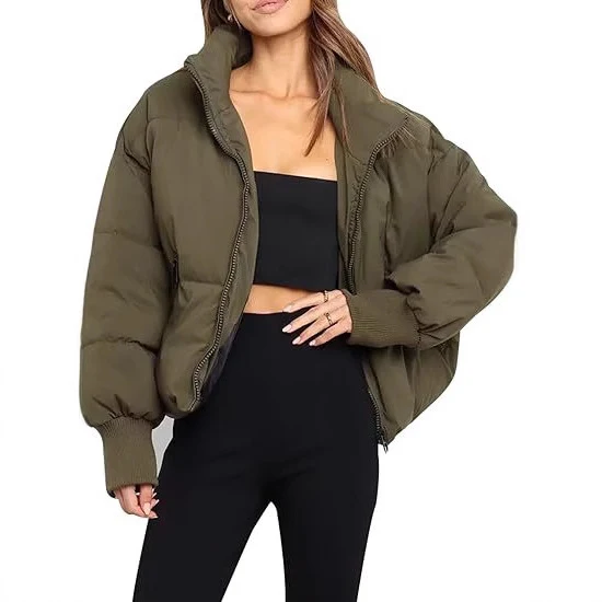 Damen Kurz geschnittene Stepp-Winterjacke mit Stehkragen, Reißverschluss und Rippbündchen Drune